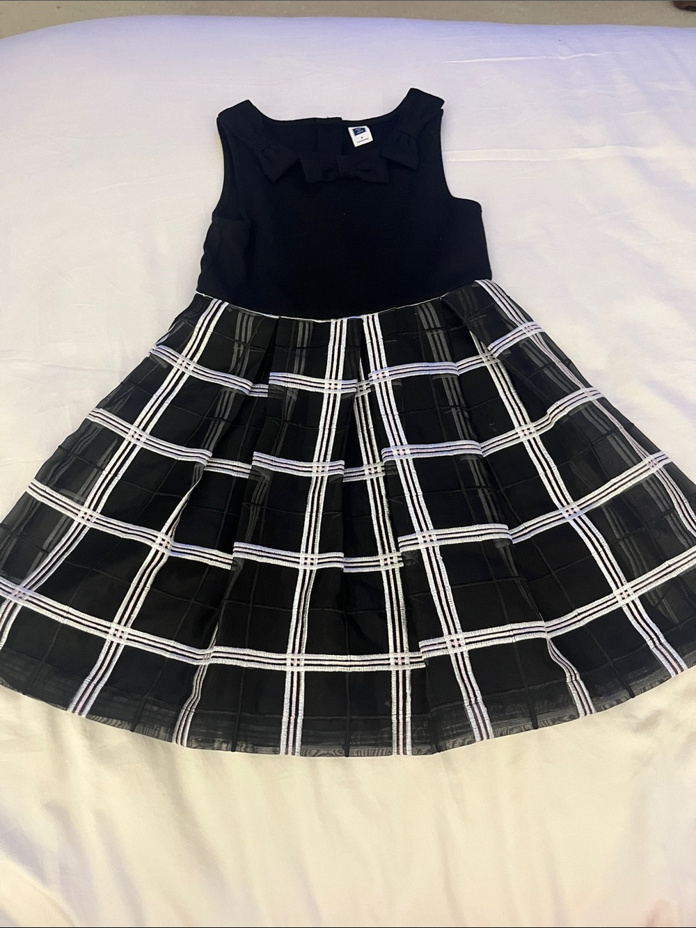 Janie and Jack Black and White Plaid Bow-Accent Dress